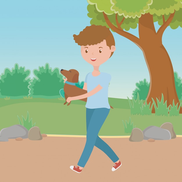 Boy with dog cartoon 