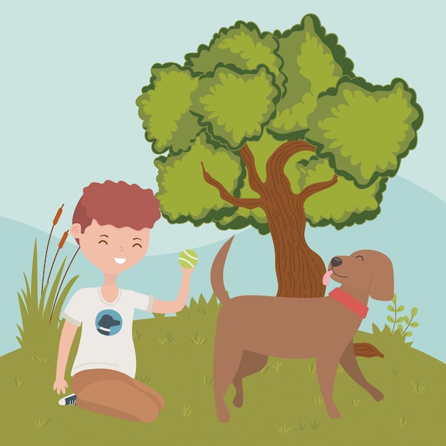 Boy with dog of cartoon 