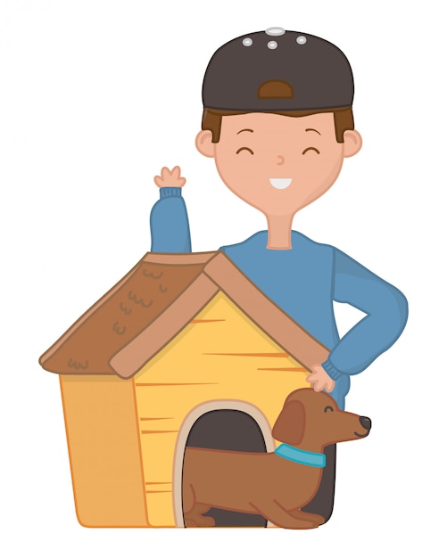 Free Vector boy with dog of cartoon 