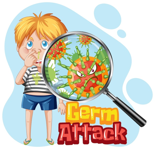 Free Vector a boy with germ attack text