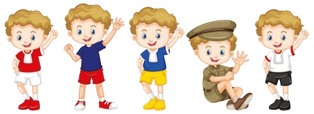 Free Vector boy with happy face in different costumes