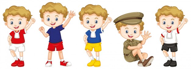 Boy with happy face in different costumes