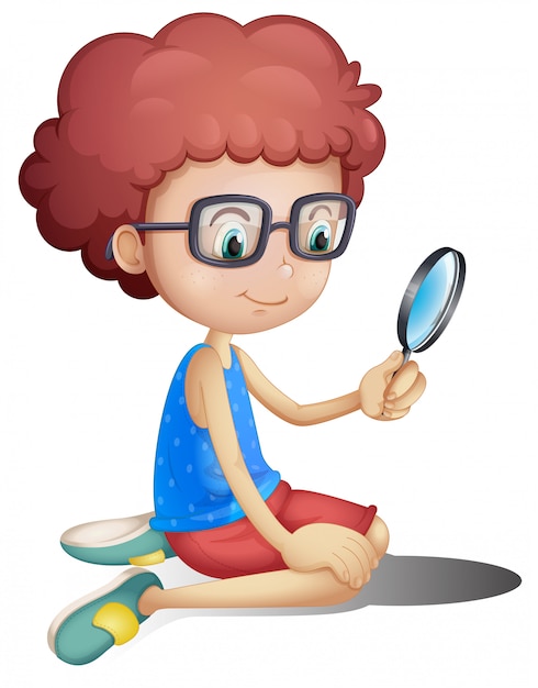 A boy with magnifying glass