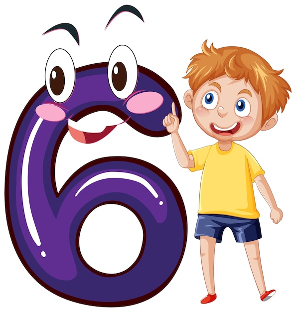 Free vector a boy with number six cartoon