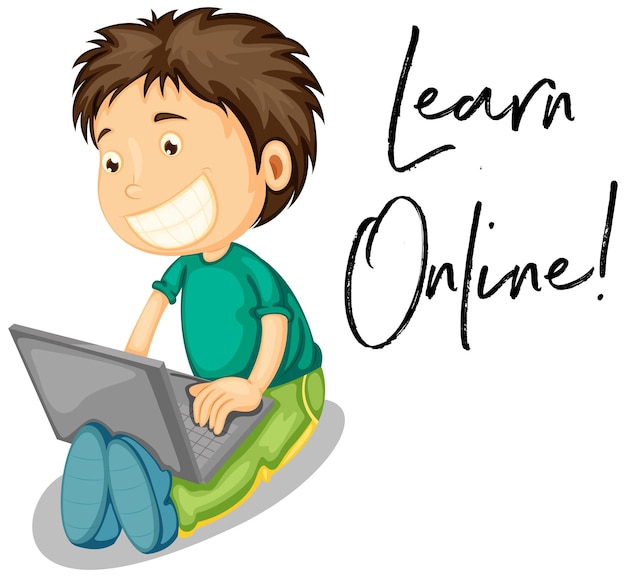 Free Vector boy works on computer and phrase learn online