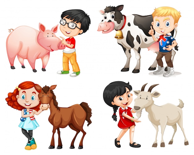 Boys and girls with farm animals