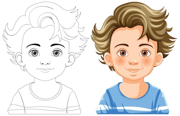 Free vector boys portrait from sketch to color