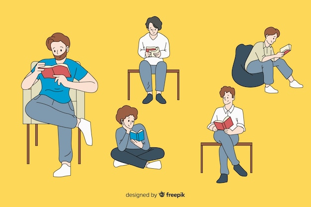 Boys reading in korean drawing style