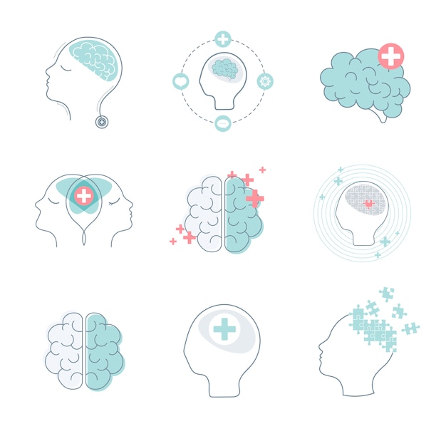 Free vector brain and mental health icons vector set