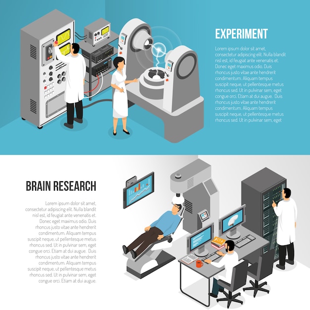 Free Vector brain research banners set