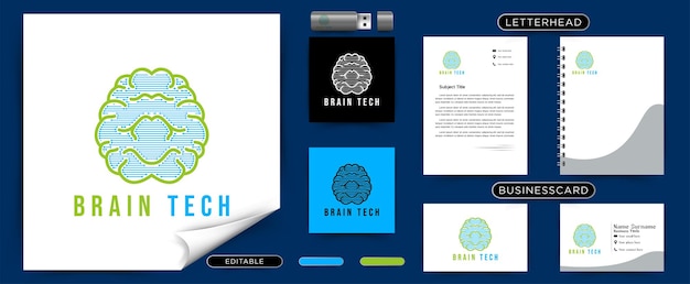 Free Vector brain tech logo inspiration logo design template vector illustration isolated on white background