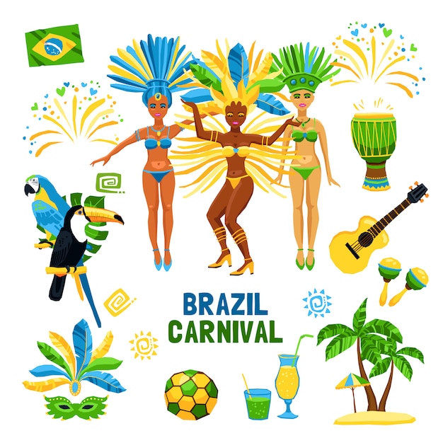 Free Vector brazil carnival isolated icon set