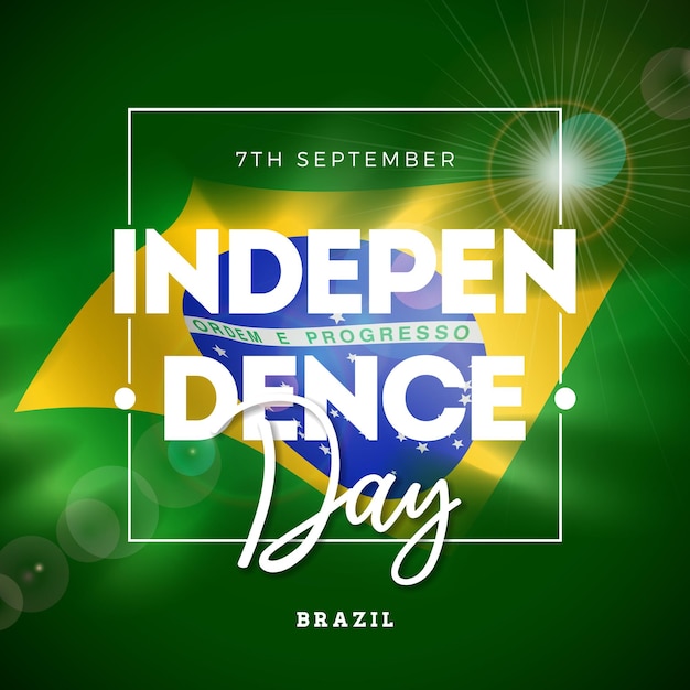 Brazil Independence Day Illustration with Flag and 7th September Typography on Green Background