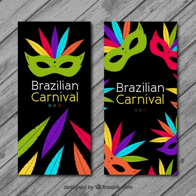 Free Vector brazilian carnival banners pack with colorful feathers