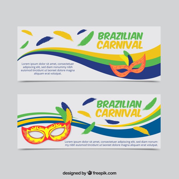 Brazilian carnival banners with masks and wavy forms