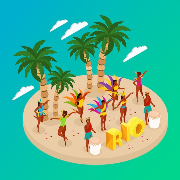 Free Vector brazilian carnival concept with dancing people and beach