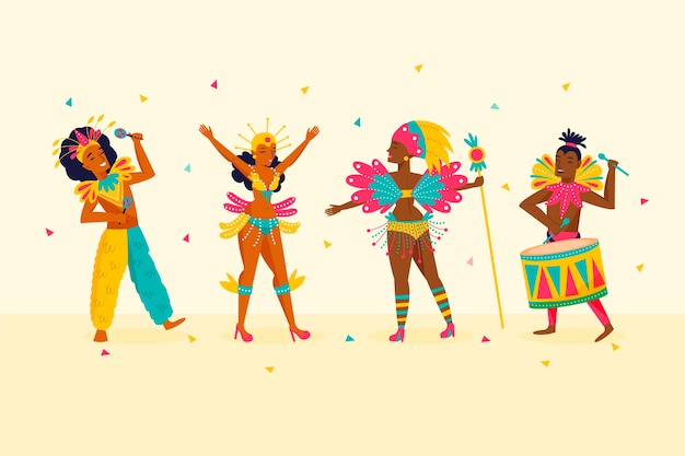 Brazilian carnival dancers and confetti sparkles