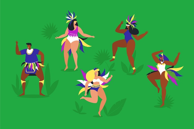 Free Vector brazilian carnival dancers playing in the grass