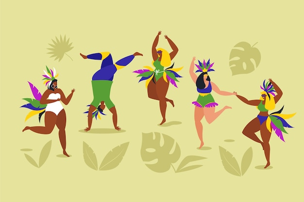 Free Vector brazilian carnival dancers with shadows of leaves