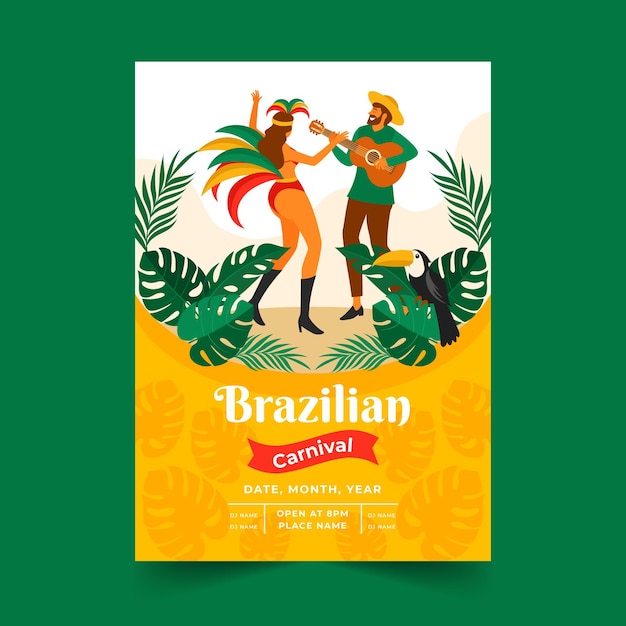 Brazilian carnival flyer template hand drawn