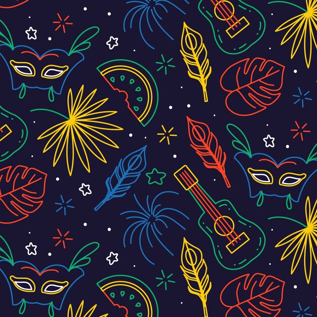 Brazilian carnival pattern in hand drawn