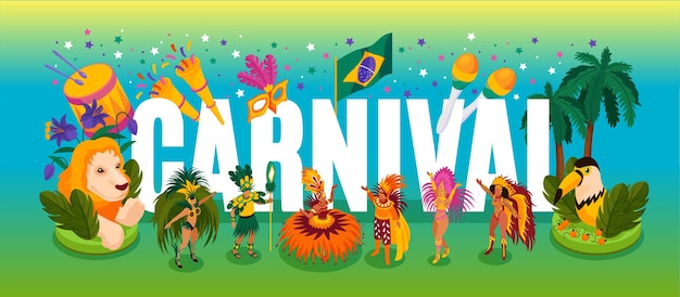 Brazilian dancing carnival isometric concept with performance and fun symbols   illustration