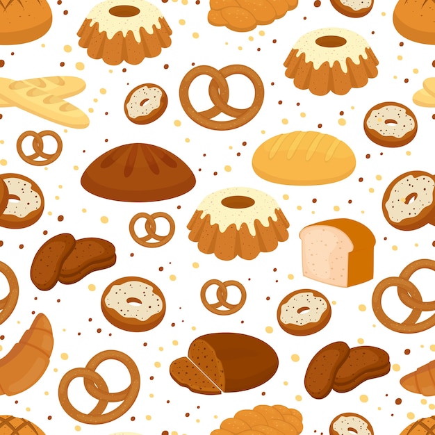 Bread and baking seamless pattern in square format with bagels