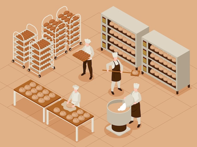 Free Vector bread production concept with organic loaf symbols isometric vector illustration