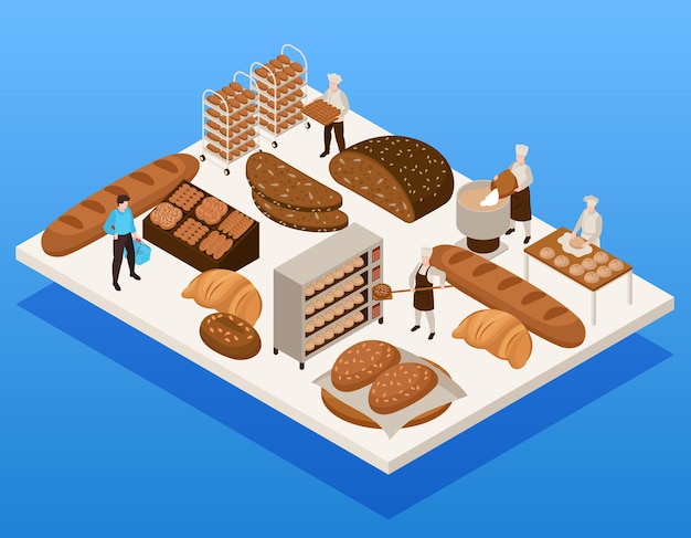 Free Vector bread production concept with wheat fields symbols isometric vector illustration