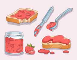 Free vector bread toast with strawberry jam in glass jar