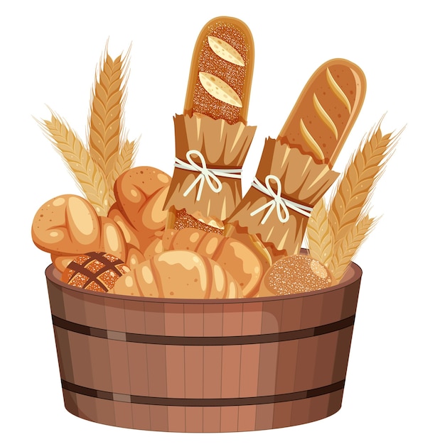 Free Vector breads in bucket on white background