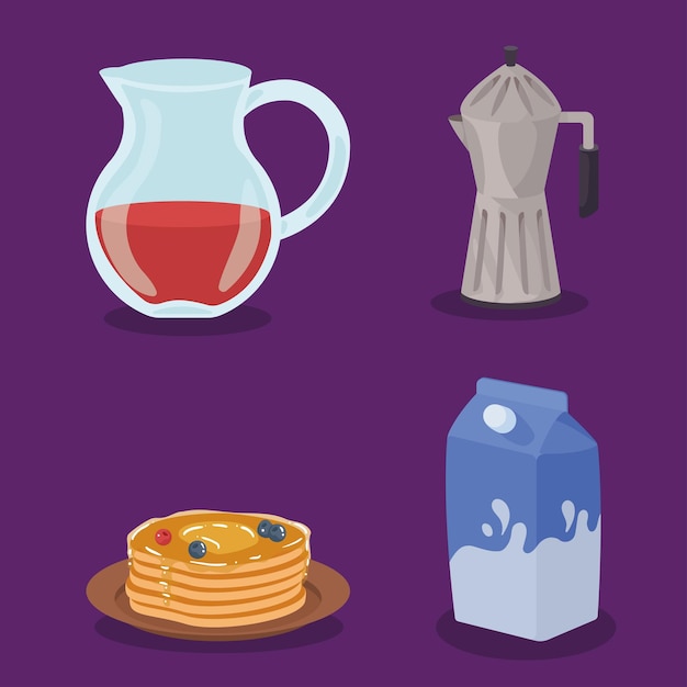 Free Vector breakfast drinks and pancakes icons