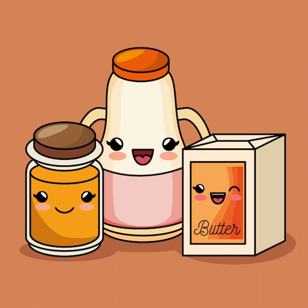 Free Vector breakfast kawaii cute juice butter honey