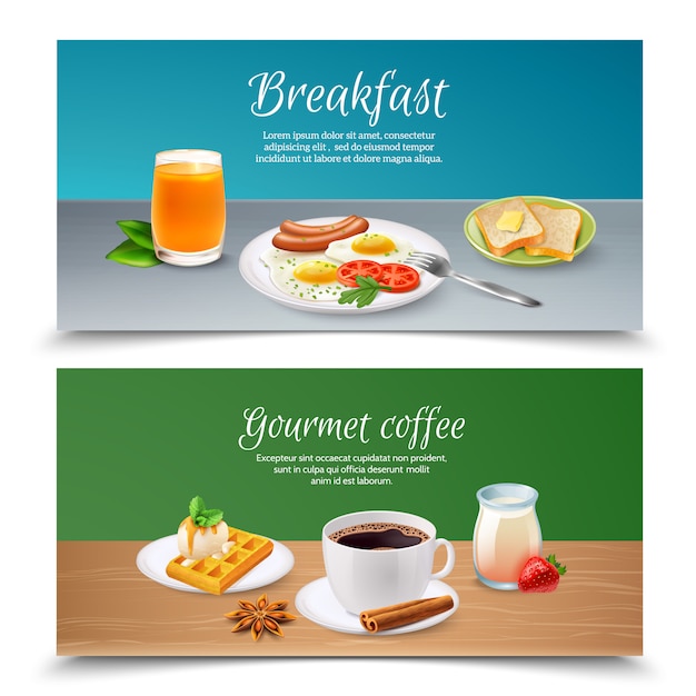 Free Vector breakfast realistic banners set