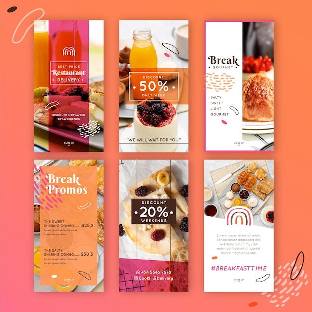 Free vector breakfast restaurant instagram stories