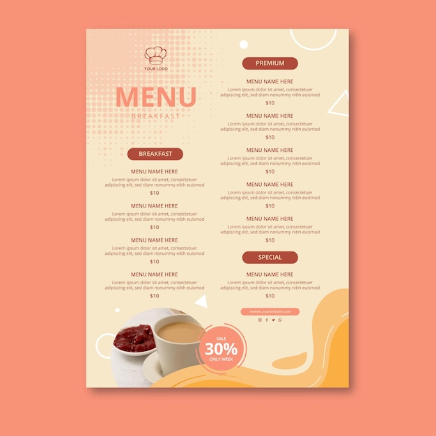 Free Vector breakfast restaurant menu template