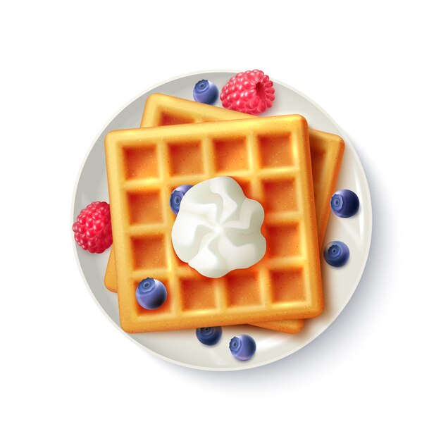 Breakfast Waffles Realistic Top View Image 