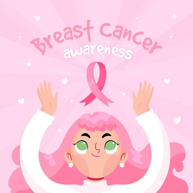 Breast cancer awareness illustration with girl