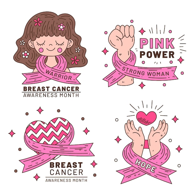 Free Vector breast cancer awareness month badges collection