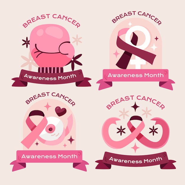 Free vector breast cancer awareness month hand drawn flat label collection