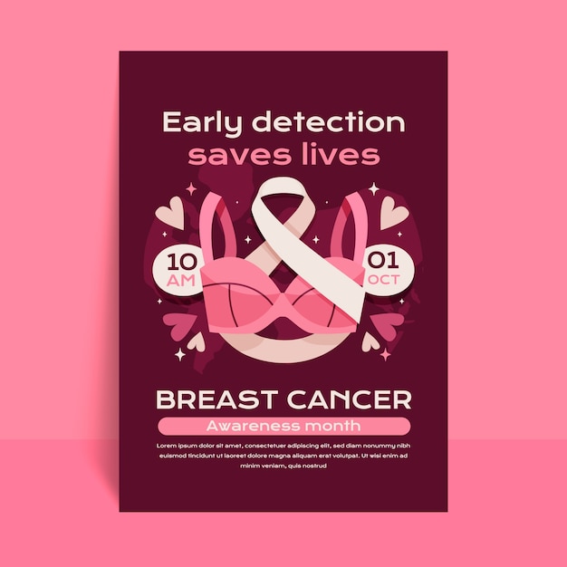 Free Vector breast cancer awareness month hand drawn flat poster