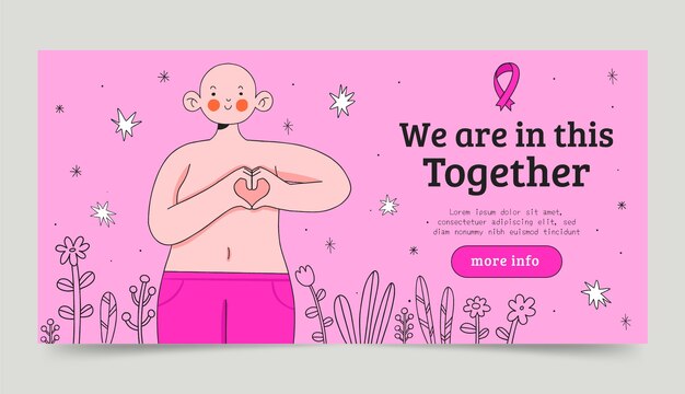 Breast cancer awareness month hand drawn horizontal banner template