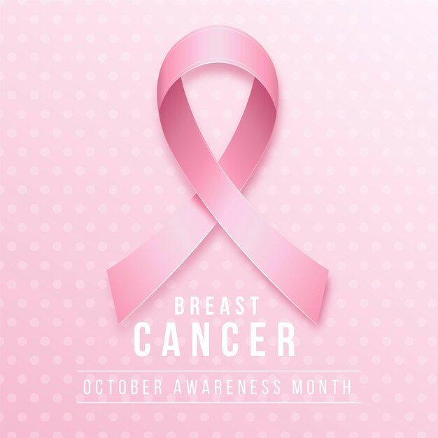 Breast cancer awareness month with realistic pink ribbon