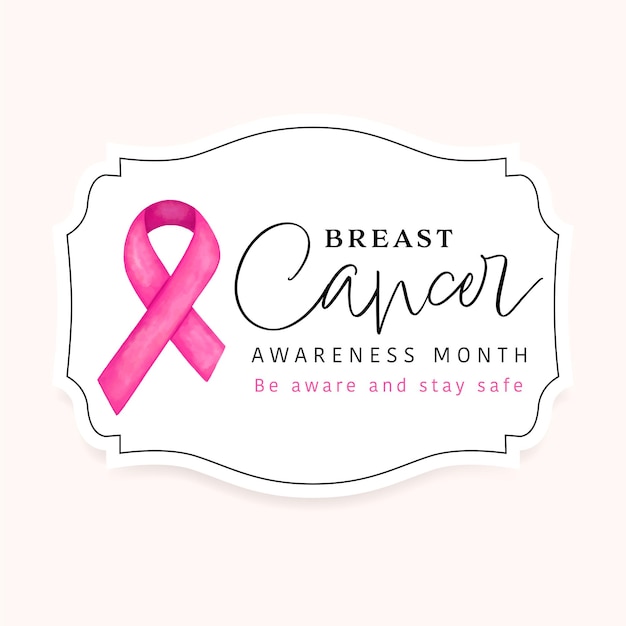 Free Vector breast cancer awareness ribbon logo with watercolor stain brush background pink color