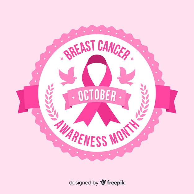 Breast cancer awareness with ribbon in flat design