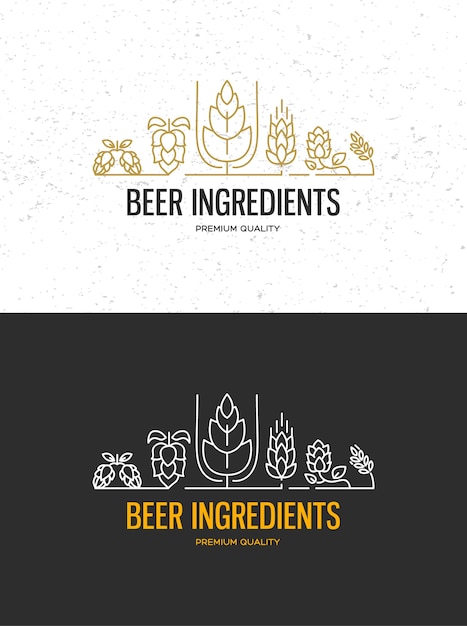 Brewery beer house labels with logos of craft beer, emblems for beer house, bar, pub, brewing company, brewery, taverns on the black