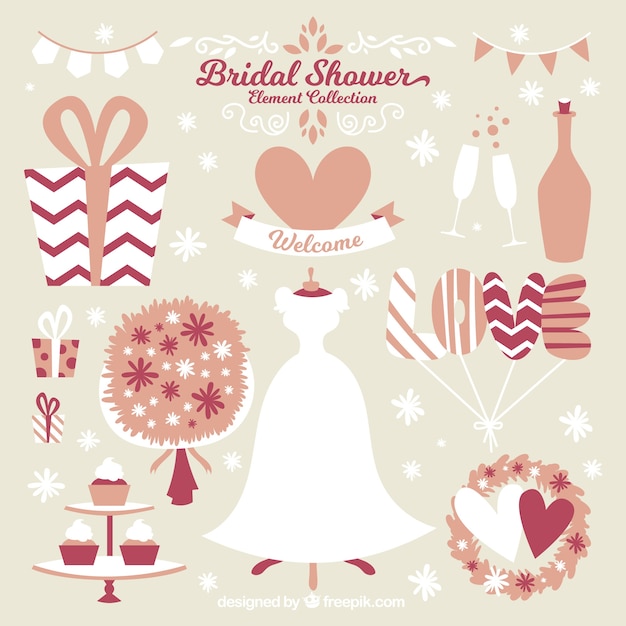 Free vector bridal dress pack and decorative elements of bachelorette party