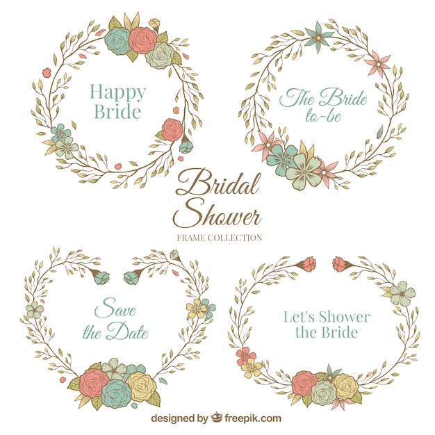 Free Vector bridal shower frames with flowers in retro style