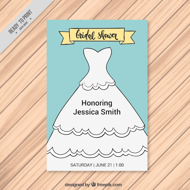 Bridal shower invitation with hand-drawn wedding dress