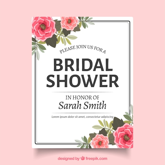 Bridal shower invitation with realistic flowers